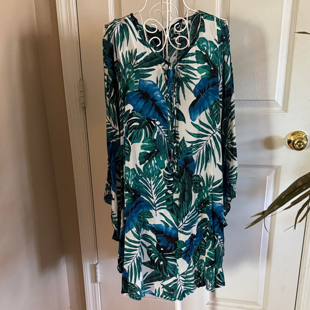 Tropical Leaf Print Tunic Dress